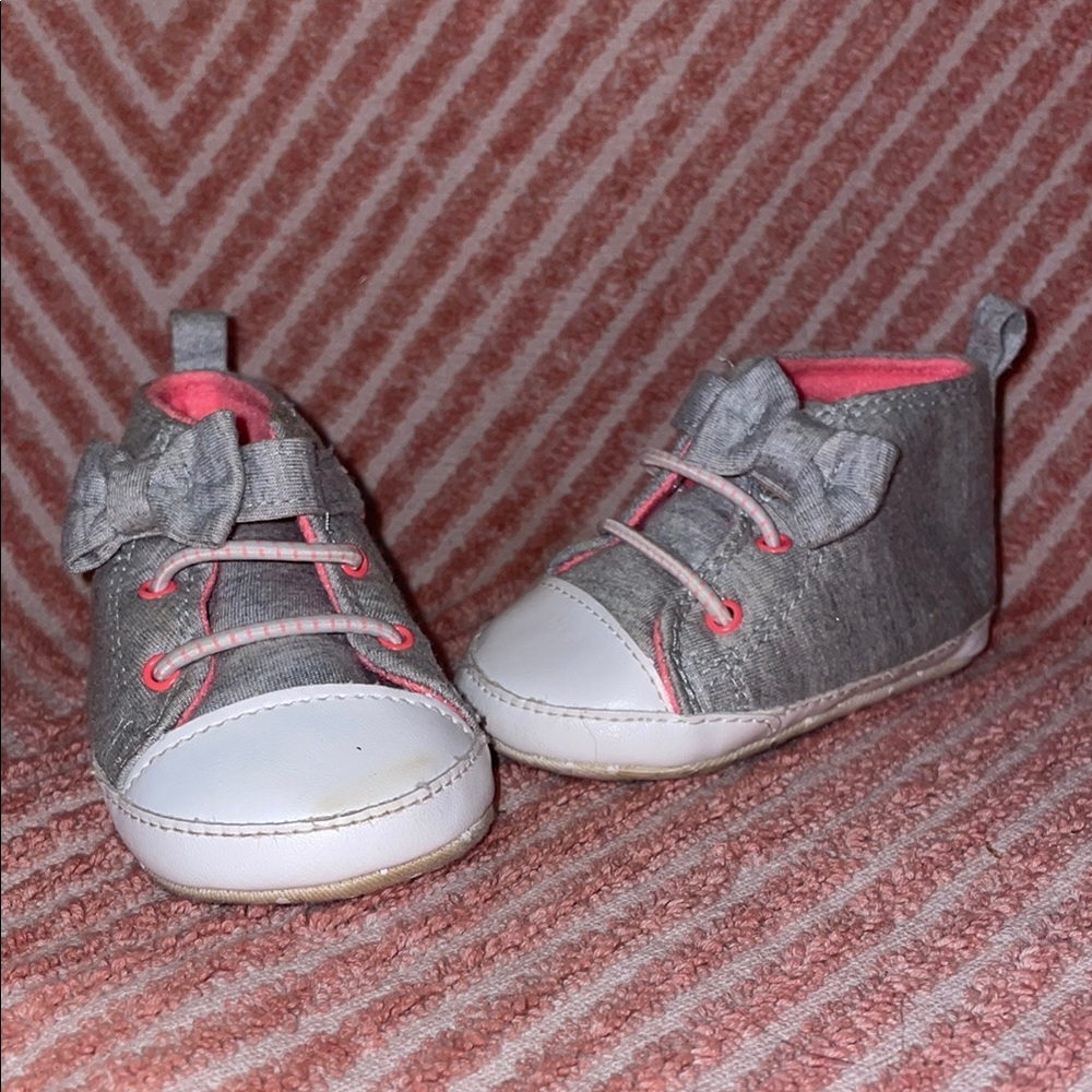 Carter's Gray and Pink Baby Walker Sneakers with Velcro